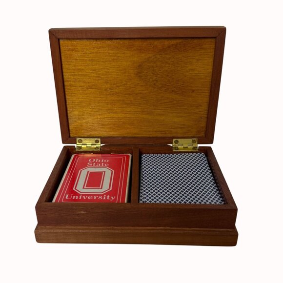 Wooden Playing Card Box Ceramic Tile King Queen Spades Vintage MCM Green Felt - Picture 6 of 16